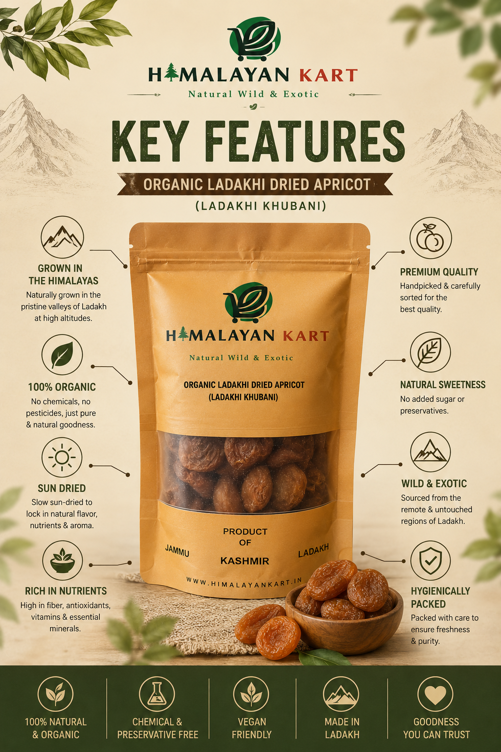 ORGANIC Ladakhi Dried Apricot (Ladakhi Khubani)