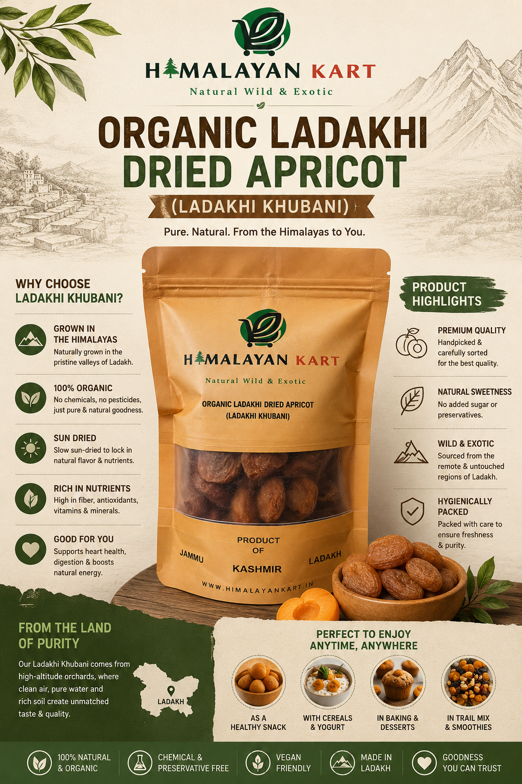 ORGANIC Ladakhi Dried Apricot (Ladakhi Khubani)