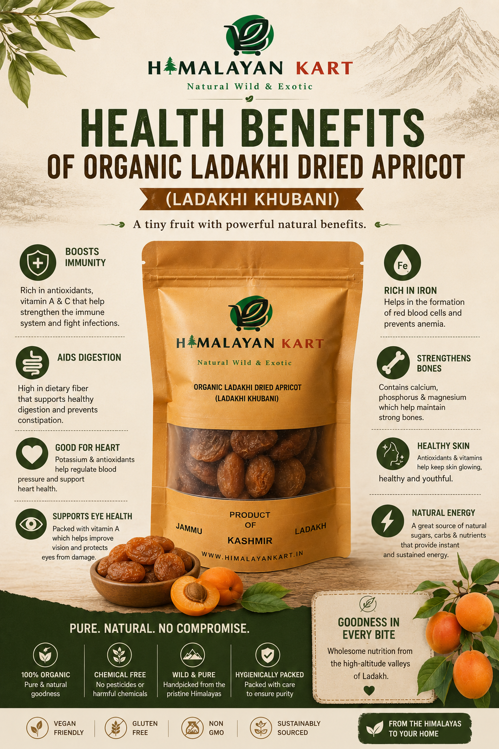 ORGANIC Ladakhi Dried Apricot (Ladakhi Khubani)