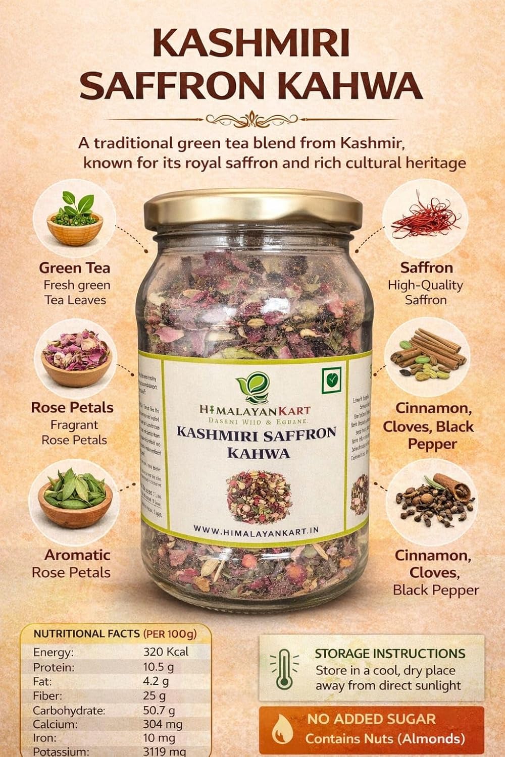 Himalayankart Kashmiri Saffron Kahwa Green Tea Blend 100g
