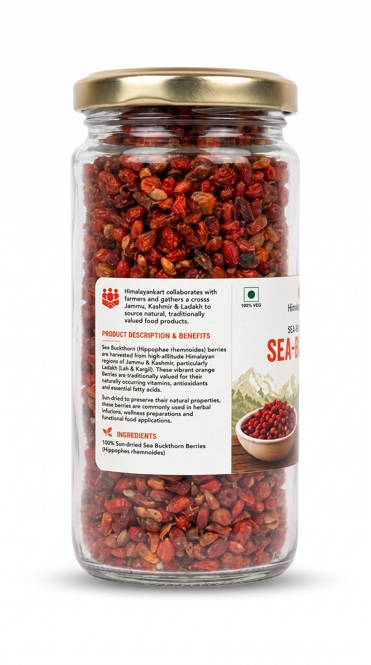 Himalayan Kart Sun-Dried Himalayan Sea Buckthorn Berries (Hippophae rhamnoides) - High Vitamin C Superfood.