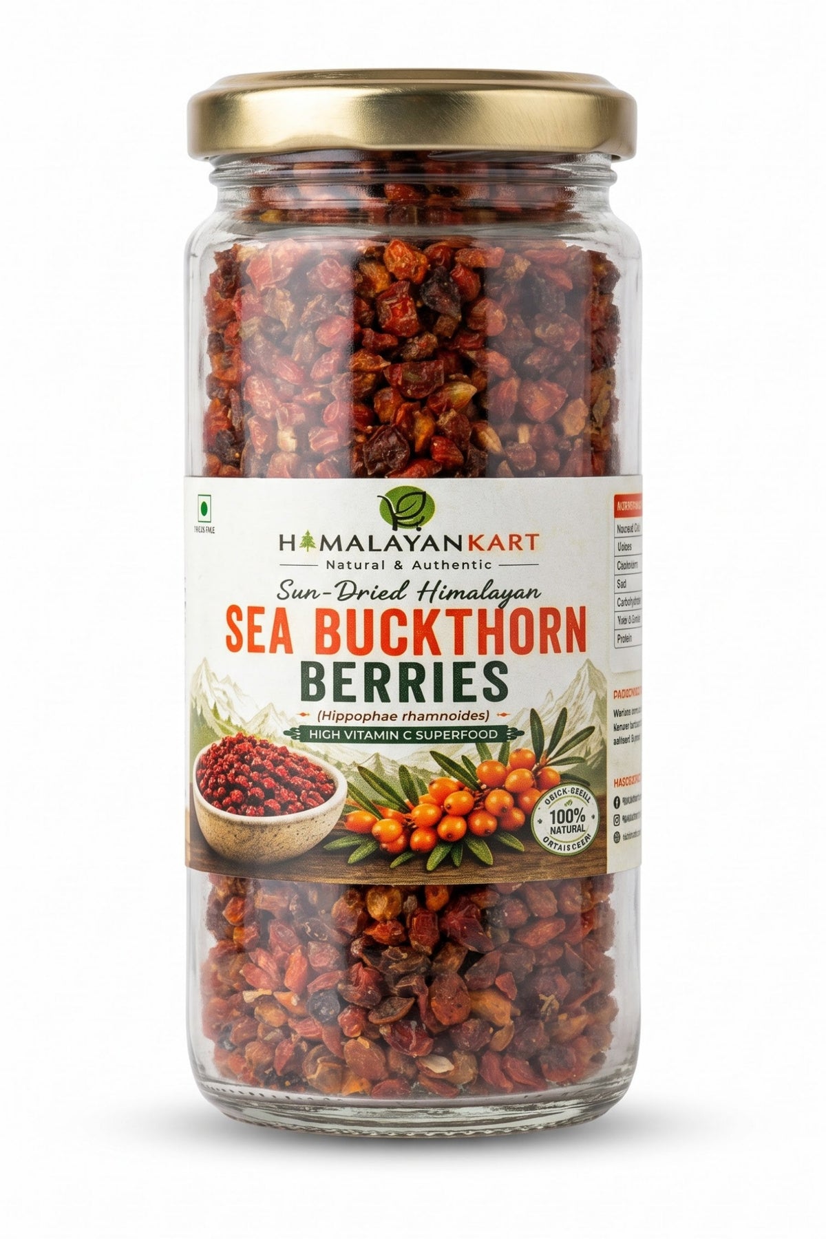 Himalayan Kart Sun-Dried Himalayan Sea Buckthorn Berries (Hippophae rhamnoides) - High Vitamin C Superfood.