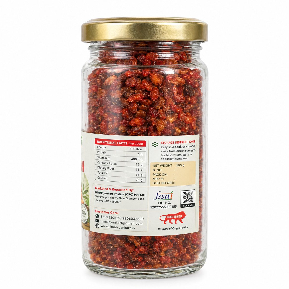 Himalayan Kart Sun-Dried Himalayan Sea Buckthorn Berries (Hippophae rhamnoides) - High Vitamin C Superfood.
