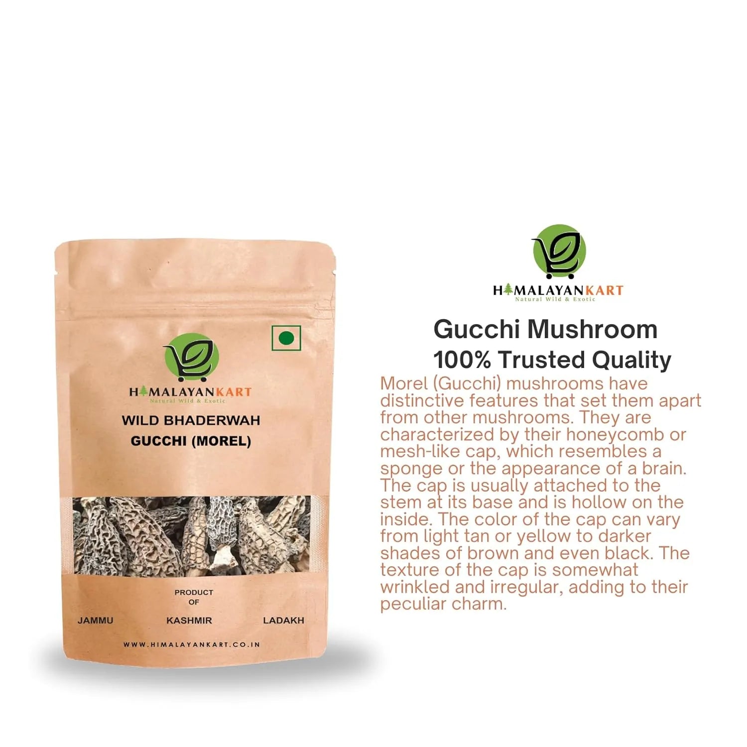 Himalayankart Wild Bhaderwahi Morel Mushrooms Gucchi 25g