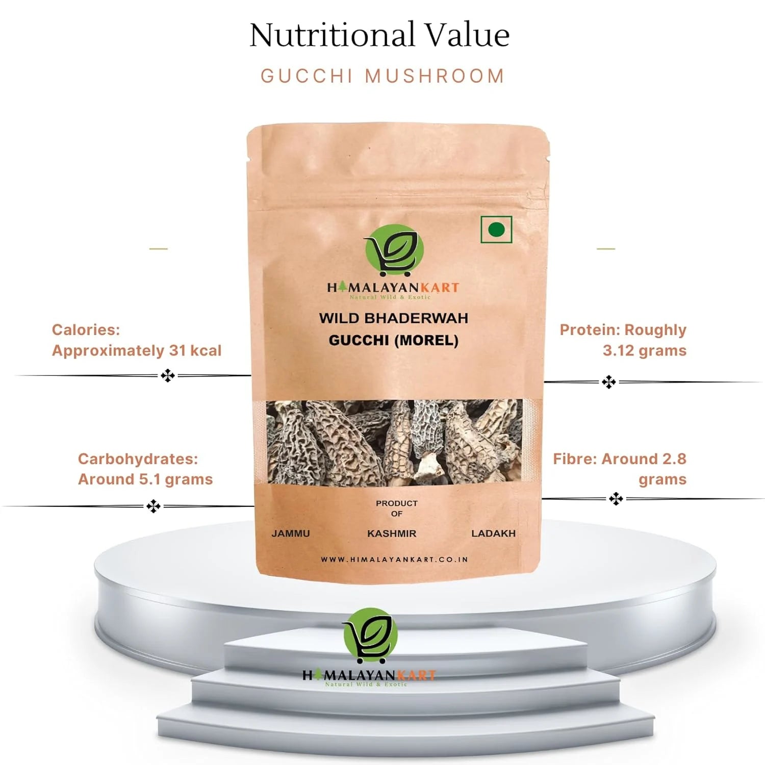 Himalayankart Wild Bhaderwahi Morel Mushrooms Gucchi 25g